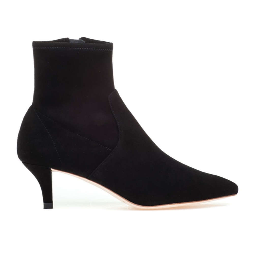 Loeffler Randall Black Suede Pointed-Toe Kitten Heel Ankle Boots